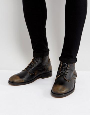 H London Mckendrick Leather Lace Up Boots - Black