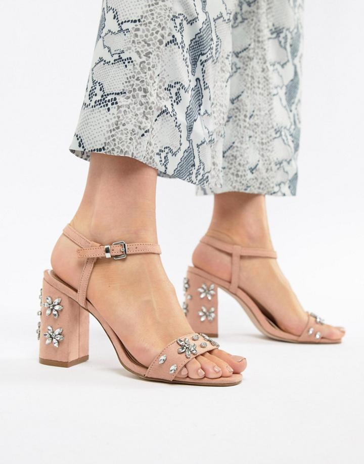 Miss Kg Shimmer Embellished Heeled Sandals - Beige