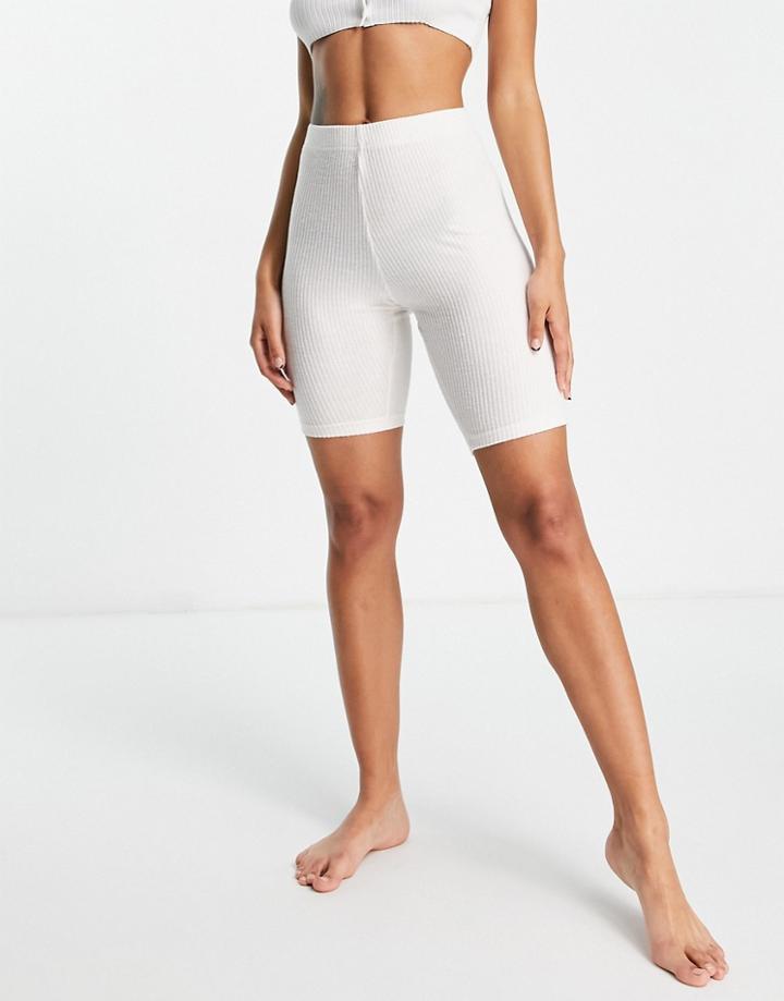 Asos Design Mix & Match Lounge Super Soft Rib Legging Short In Ecru-white