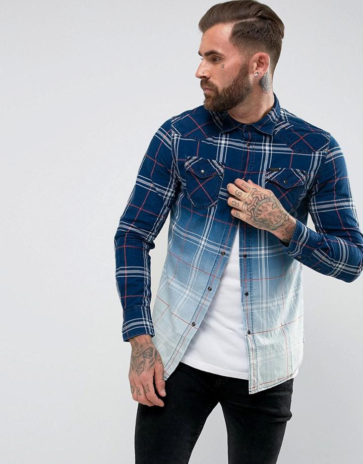 Diesel S-courty Shirt Long Sleeve Ombre Check - Blue