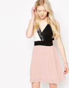 Jasmine Colour Block Dress With Lace Detail - Nude