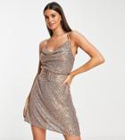Asos Design Tall Sequin Embellished Cami Mini Dress With Belt-brown