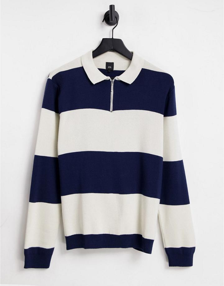 River Island Rugby Block Polo In Blue Stripe-blues