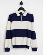 River Island Rugby Block Polo In Blue Stripe-blues