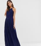Tfnc Bridesmaid Exclusive High Neck Pleated Maxi Dress In Navy