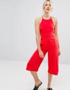 Neon Rose Eyelet Waist Jumpsuit - Red