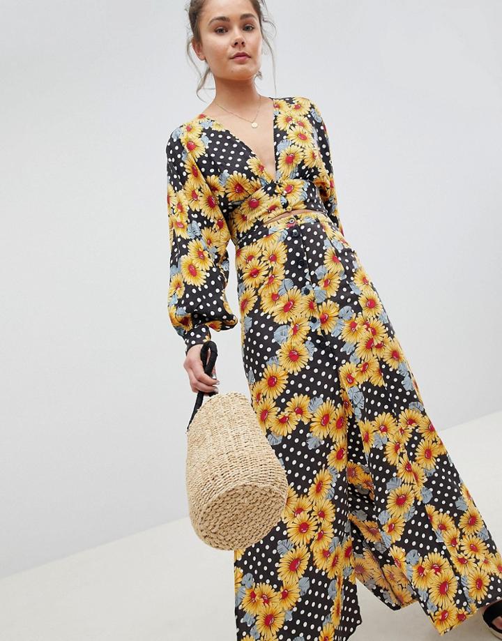 Asos Design Batwing Top Two-piece In Spot Daisy Print - Multi
