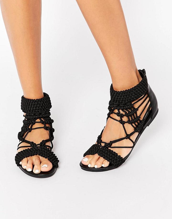 Missguided Origami Rope Flat Sandal - Black