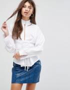 Fashion Union High Neck Shirt With Lattice Waist Tie And Pleated Collar - White