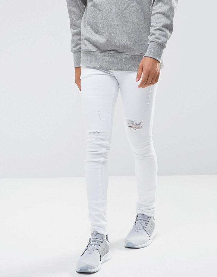 Asos Extreme Super Skinny Jeans In White With Distressing - White