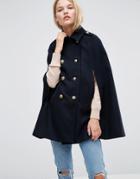 Asos Cape With Military Detail - Navy