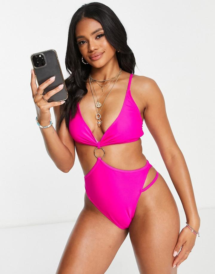 Unique 21 Ring Detail Swimsuit In Pink