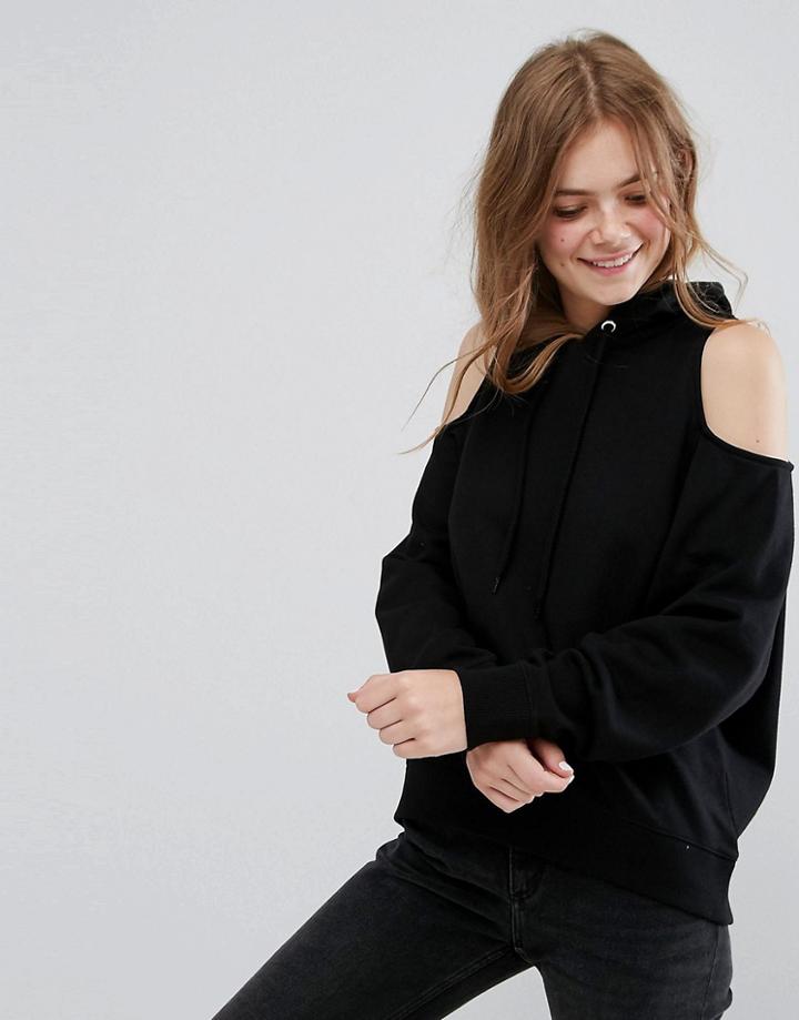 Monki Cold Shoulder Hoodie - Black