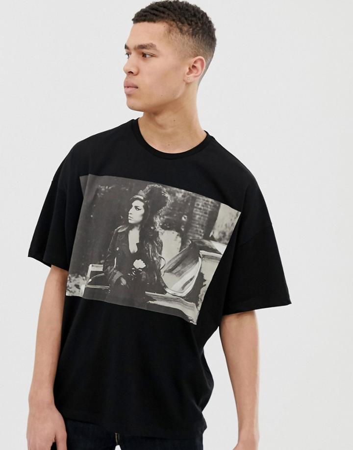 Asos Design Amy Winehouse Oversized T-shirt With Photographic Print-black