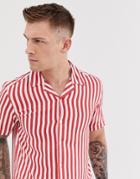 Only & Sons Red Stripe Revere Collar Shirt In Regular Fit