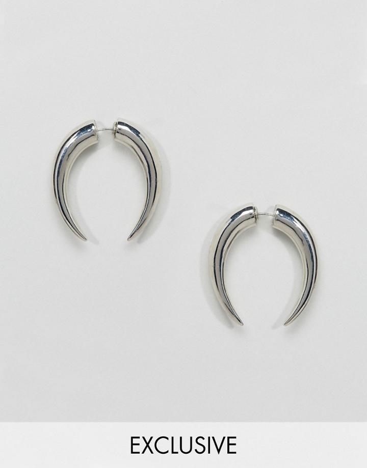 Sacred Hawk Horn Thead Through Earrings - Silver