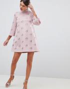 Asos Design All Over Embellished Shift Mini Dress - Pink