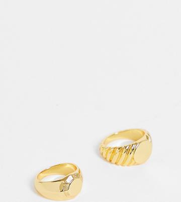 Asos Design 14k Gold Plated Pack Of 2 Rings In Sovereign Designs