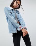 Liquor N Poker Girlfriend Fit Jacket With Embroidered Hem Detail - Blue