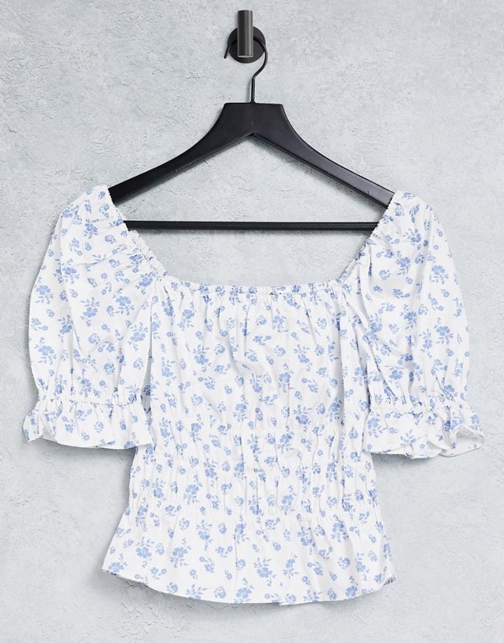 & Other Stories Organic Cotton Square Neck Puff Sleeve Top In Ditsy Floral-multi