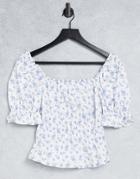 & Other Stories Organic Cotton Square Neck Puff Sleeve Top In Ditsy Floral-multi