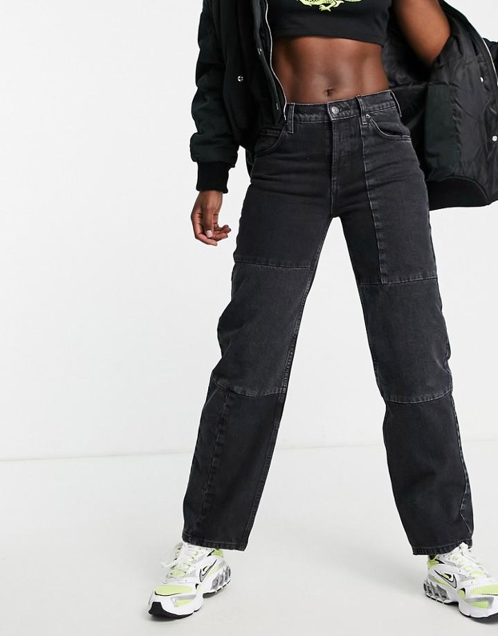 Asos Design Low Rise 'baggy' Boyfriend Jean In Black Patchwork