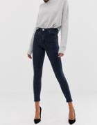 Asos Design Ridley High Waisted Skinny Jeans In Blackened Blue Wash - Blue
