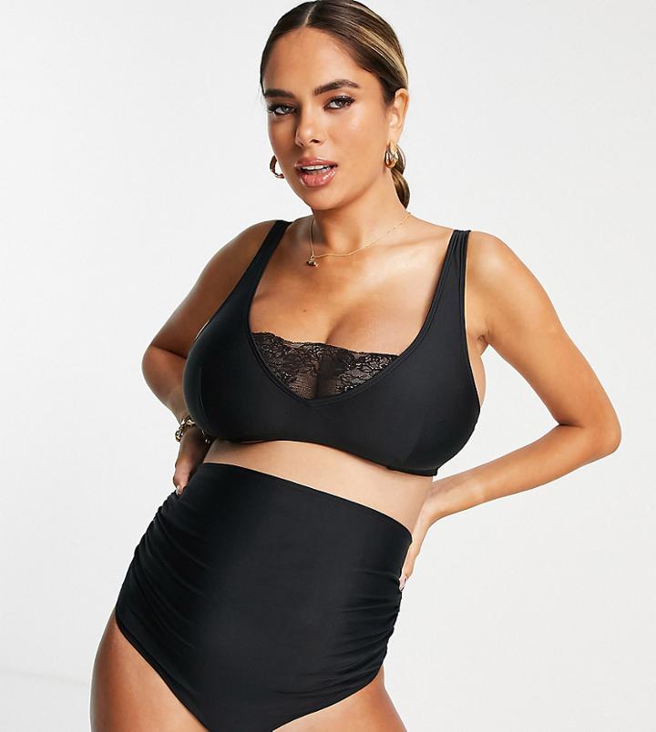 Wolf & Whistle Maternity Exclusive High Waist Bikini Bottom In Black