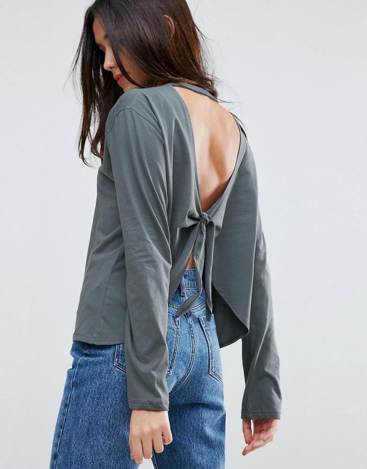 Asos Long Sleeve Top With Tie Back Detail - Green