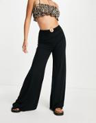 Asos Luxe Wide Leg Pants With Ring Detail In Black - Part Of A Set