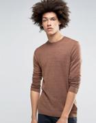 Asos Crew Neck Sweater In Brown Cotton - Brown