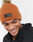 Consigned Pom-pom Hat In Tan-brown