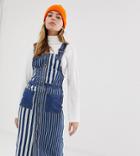 Noisy May Petite Stripe Denim Pinnafore Dress - Blue