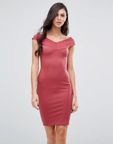 Lipstick Boutique Bardot Pencil Dress - Red