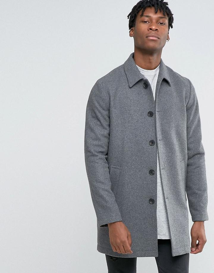 Asos Wool Mix Trench Coat In Light Gray Marl - Gray