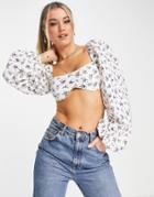 Asos Design Exaggerated Sleeve Micro Top In Floral-multi