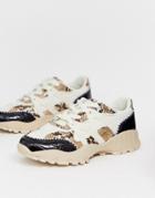 Asos Design Desired Chunky Sneakers In White Black Croc And Natural Snake - Multi