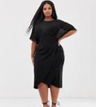Asos Design Curve Woven Mix Midi Pencil Dress-black