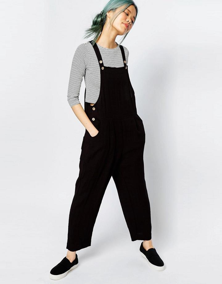 Monki Wide Leg Overalls - Black