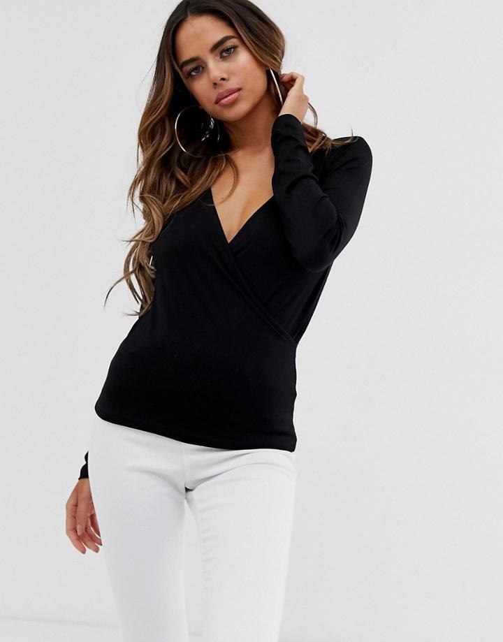 Asos Design Fuller Bust Formal Wrap Front Top In Black
