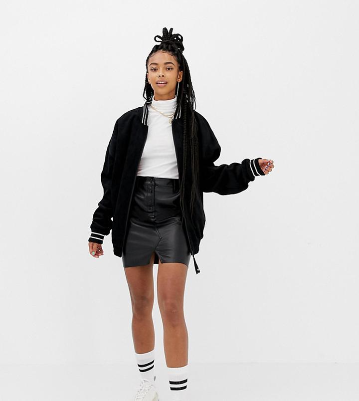 Collusion Leather Look Mini Skirt With Button Front-black