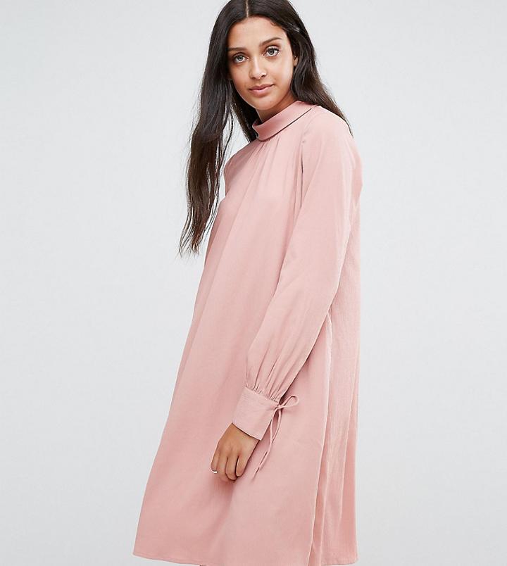 Y.a.s Tall Tie Cuff Mini Shift Dress In Pink - Multi