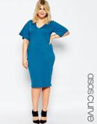 Asos Curve Plunge Pencil Dress With Kimono Sleeves - Petrol