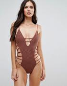 Blue Life Strappy Swimsuit - Brown