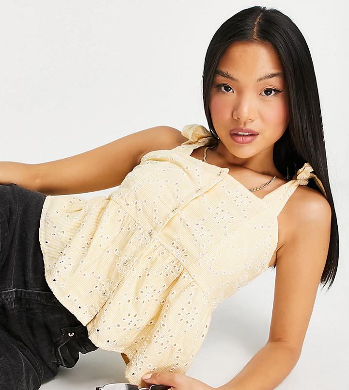 Y.a.s Petite Cotton Sleeveless Blouse With Eyelet Detail In Pale Yellow - Part Of A Set