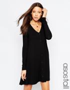 Asos Tall Swing Dress With Button Front - Black $34.00