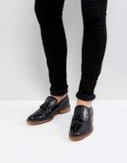 Asos Loafers In Black Leather With Natural Sole And Fringe Detail - Black