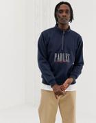 Parlez Johnson 1/4 Sweatshirt With Embroidered Sport Script Logo In Navy - Gray