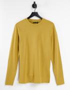 Asos Design Muscle Fit Long Sleeve T-shirt With Crew Neck In Mustard-yellow