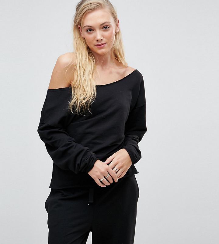 Asos Design Tall Lounge Raw Edge Off Shoulder Sweat-black